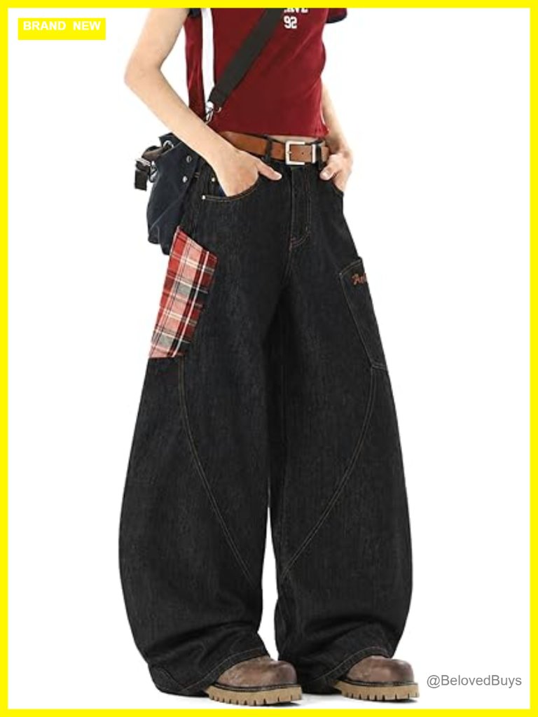 Baggy Barrel Jeans Wide Leg Denim Pants Y2k Hip Hop
